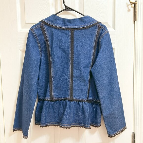 Pyramid Collection Denim Ruffle Peplum Jacket Women’s Size M - Picture 2 of 6